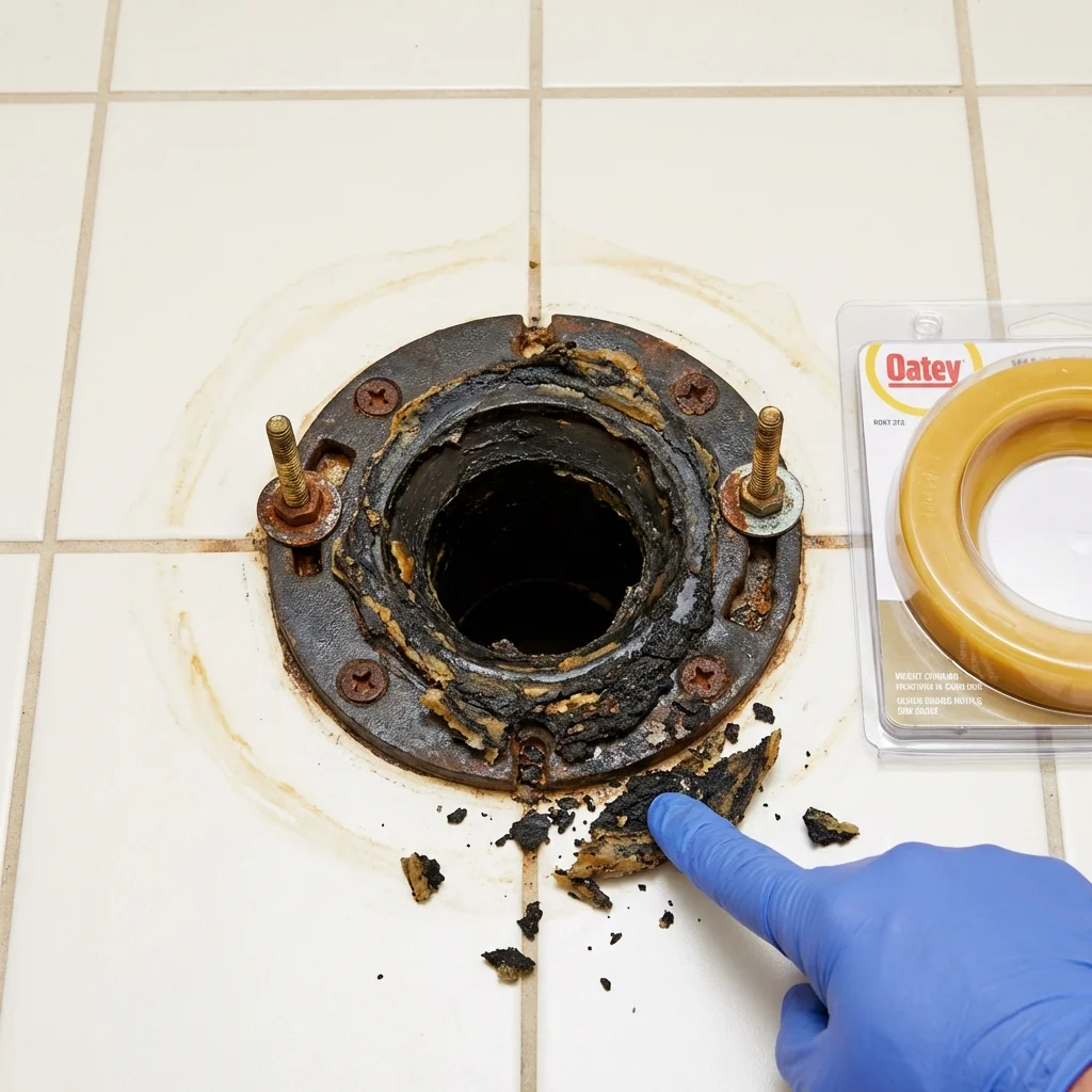 Failed wax ring showing water seepage at the base of a toilet in a Aliquippa, PA home